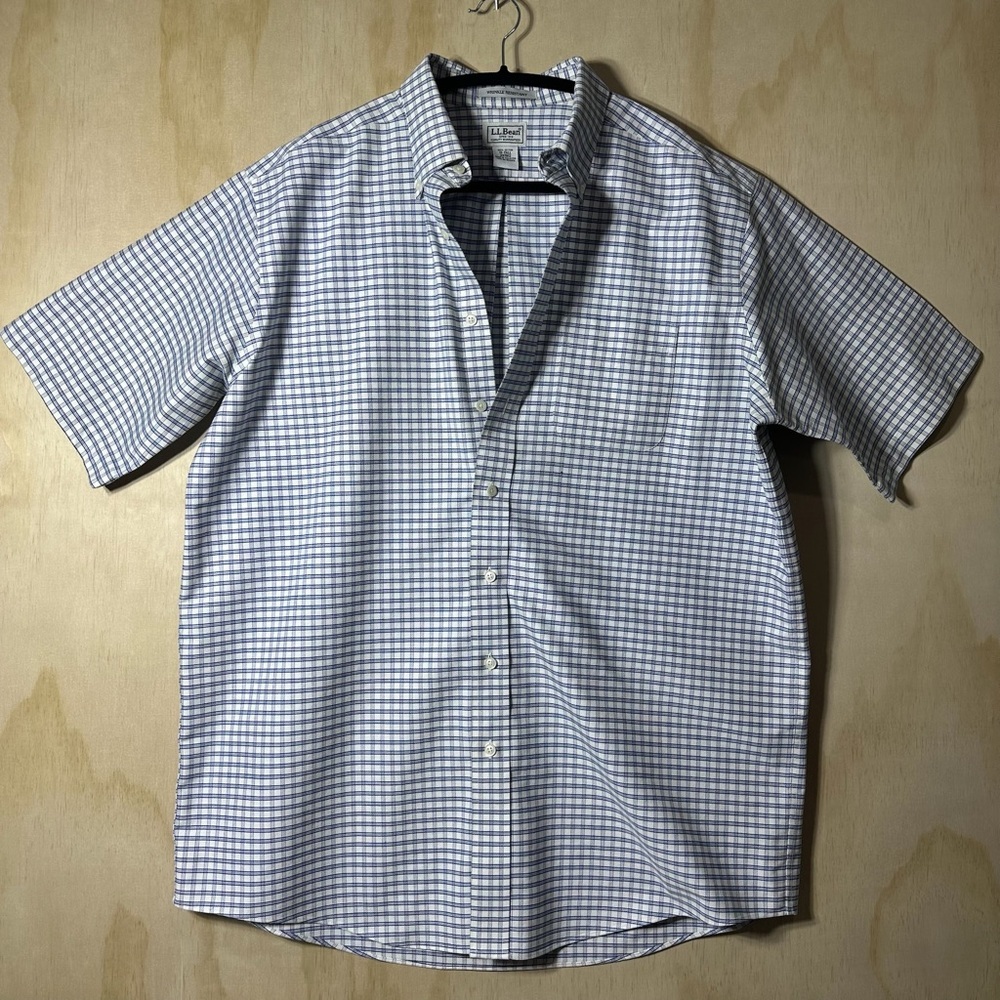 L.L. Bean Men’s Checkered Blue Casual Button‎ Down Shirt Size 17-Tall